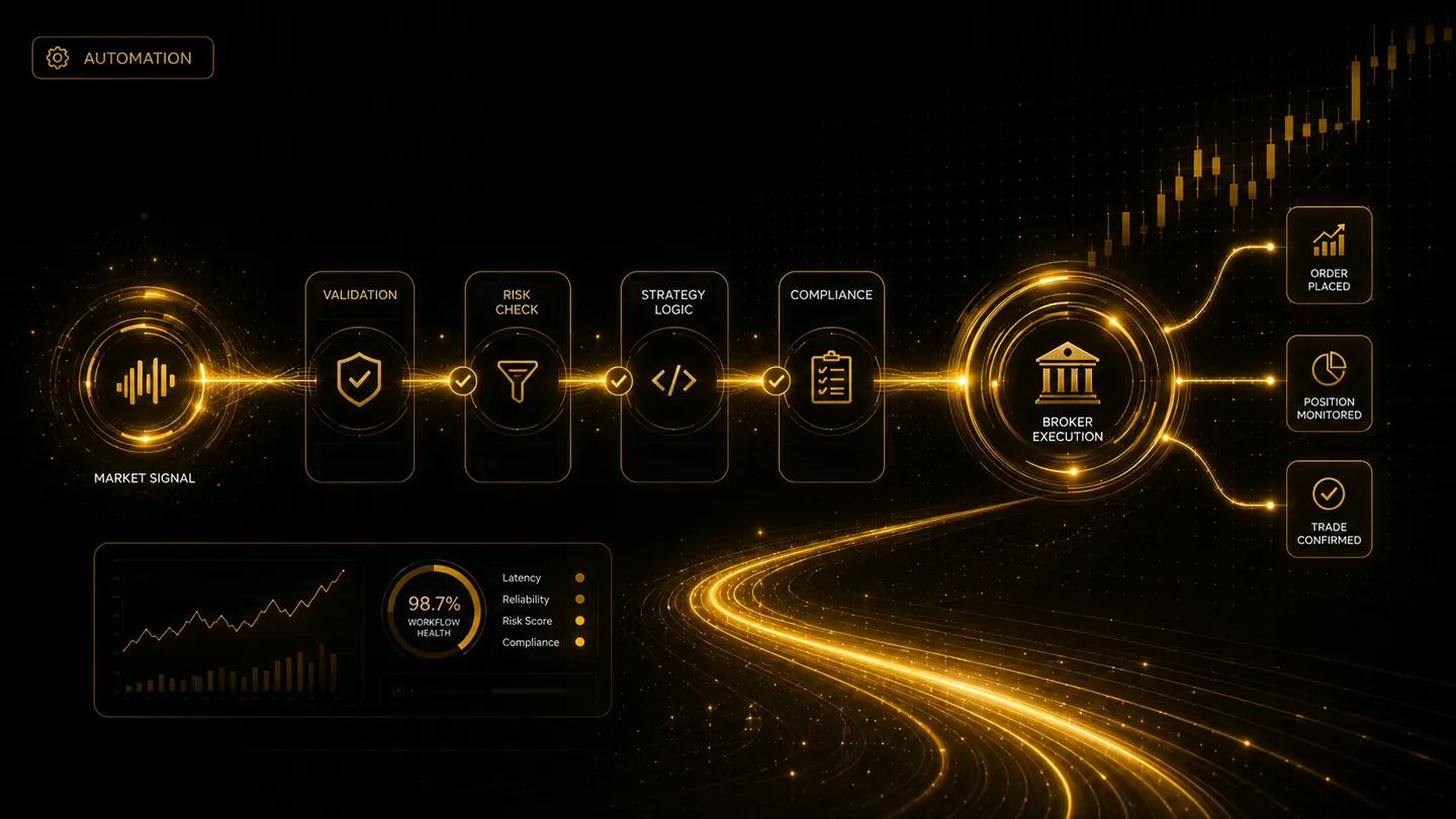 TradeLuma automation workflow visual from market signal to broker execution