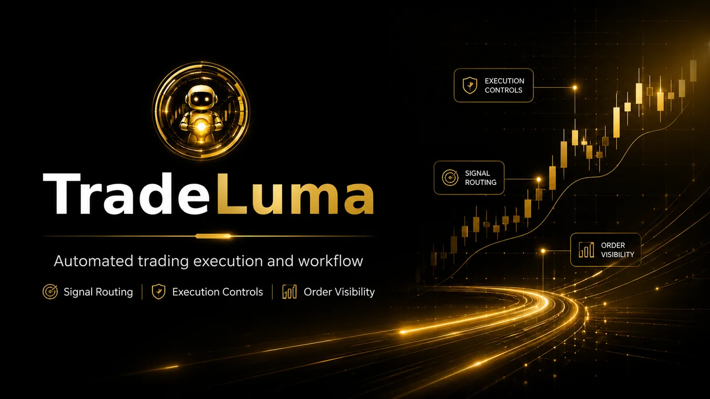 TradeLuma brand hero visual showing automated trading execution and workflow